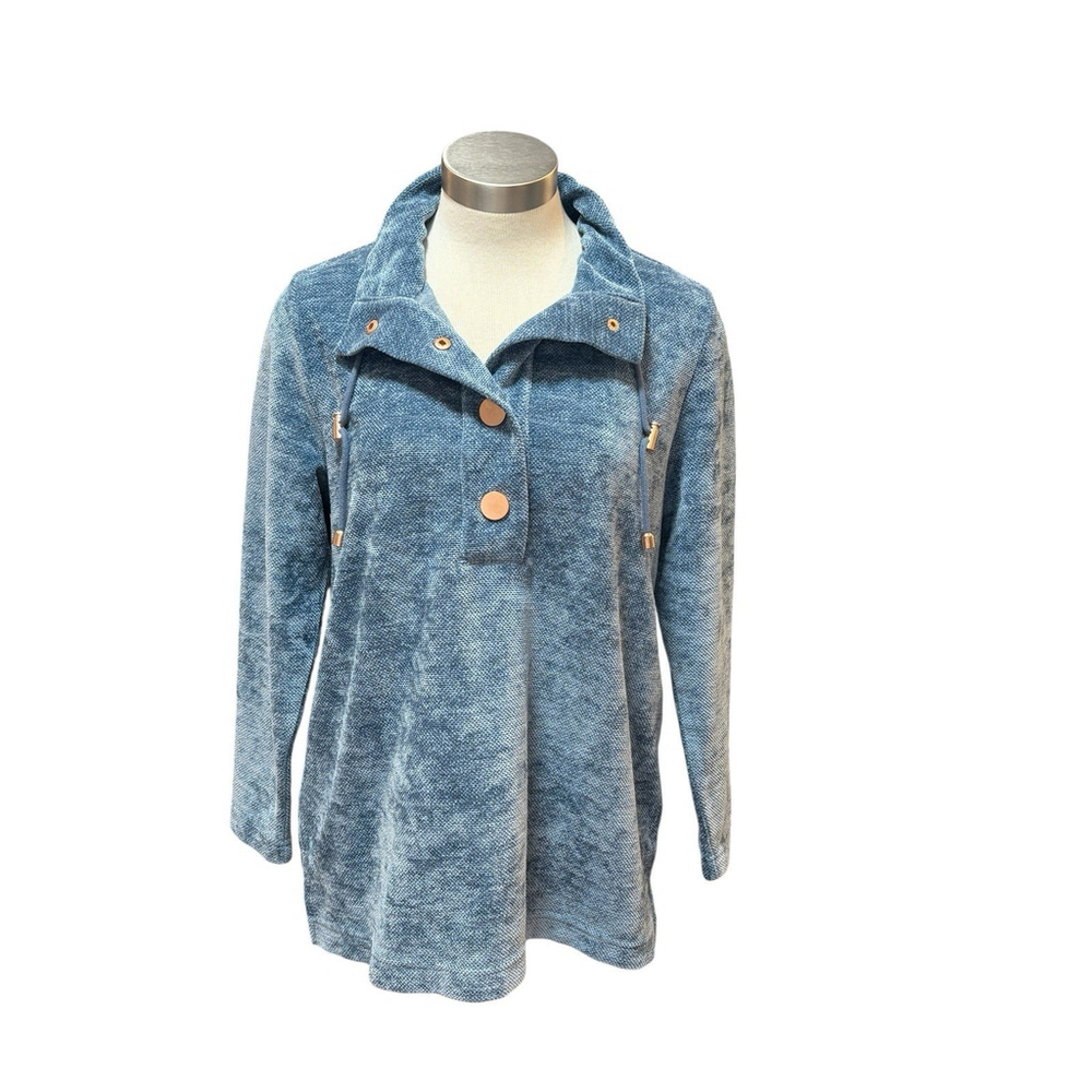 Soft Surroundings Womens Pullover Sweater Blue Chenille St Germain Sz. L